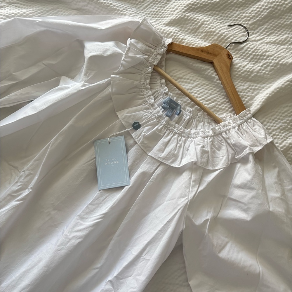 Hill House White Poplin Off-Shoulder Ruffled Parachute Sleeve Top - Picture 8 of 13